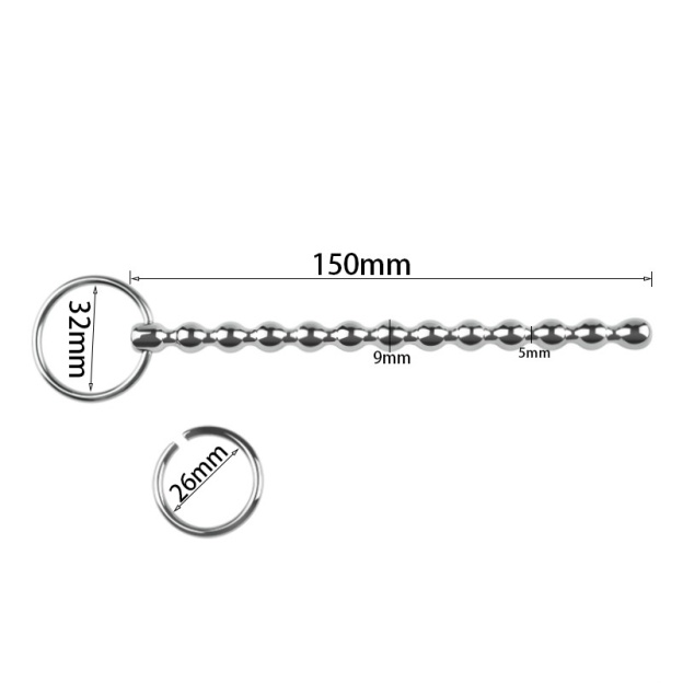 5.9''  Stainless Steel Beaded Urethral Plug With Dual Ring-WeLovePlugs