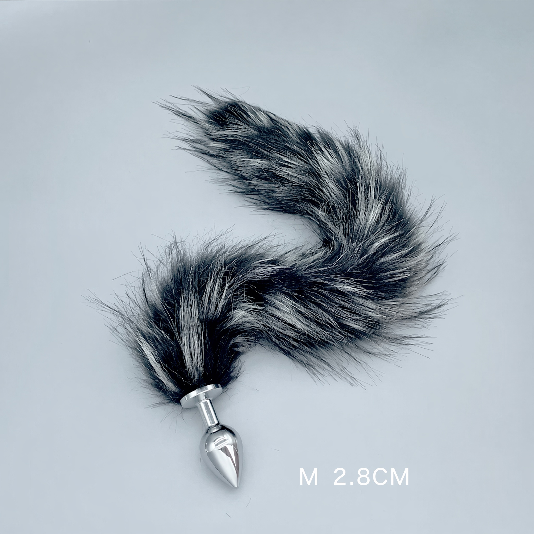 Silver & Black Fox Tail Plug with Removable Metal Base - M - image 1