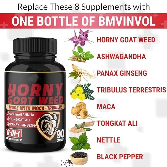 Horny Goat Weed Capsules Natural Aphrodisiac, Maca, Ginseng, Tribulus Terrestris -WeLovePlugs