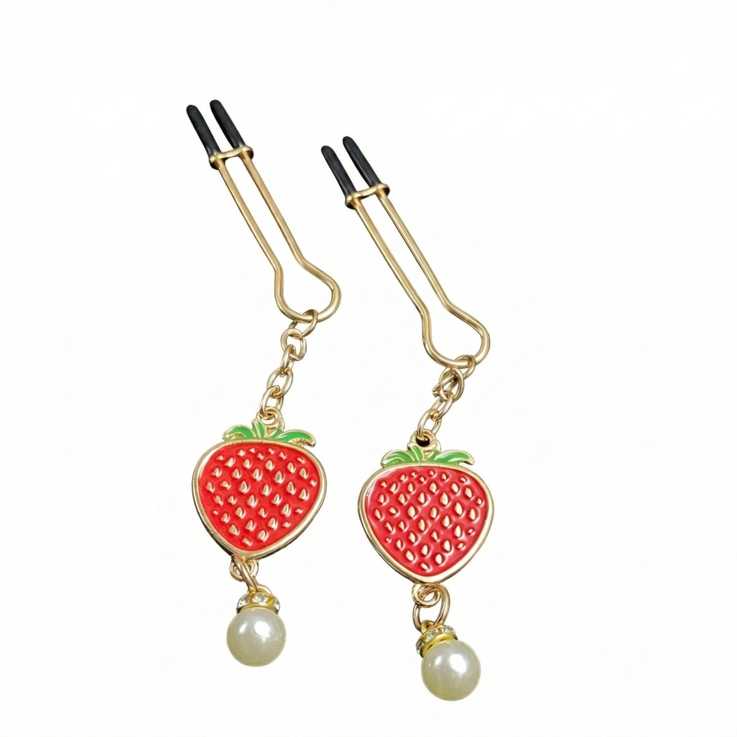 Cute Strawberry Nipple Clamps With Adjustable Dual Clip Design - Red U-shaped nipple clamp - image 15