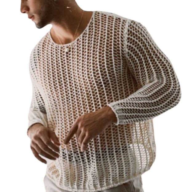 Mens Fishnet Transparent Long Sleeve T Shirt - image 6