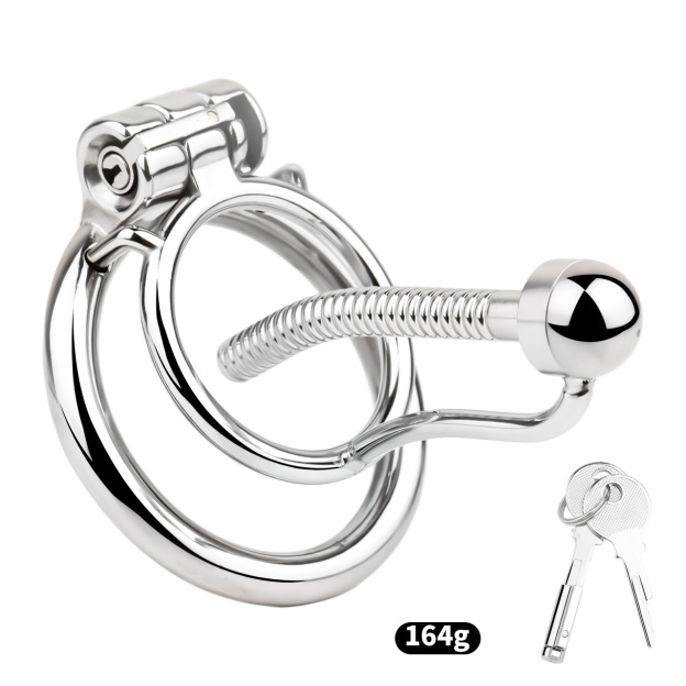 Stainless Steel Anti-escape Inverted Chastity Cage with Urethral Tube-WeLovePlugs
