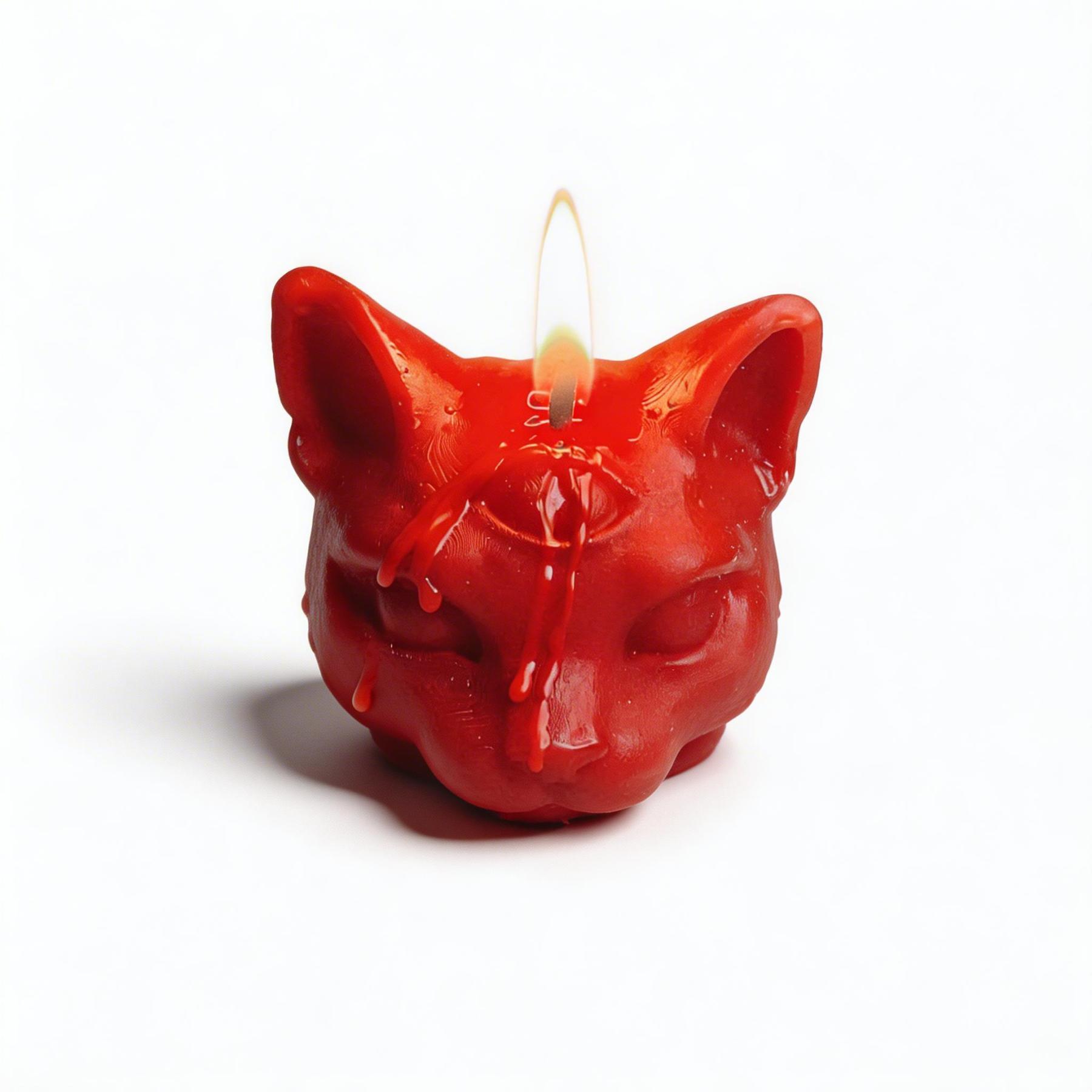 Garden Fragrance Three-eyed Cat Candle - Red - image 3