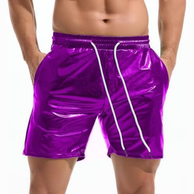 Men's Metallic 5" Holographic Rave Shorts with Drawstring - Purple - 2XL - image 14
