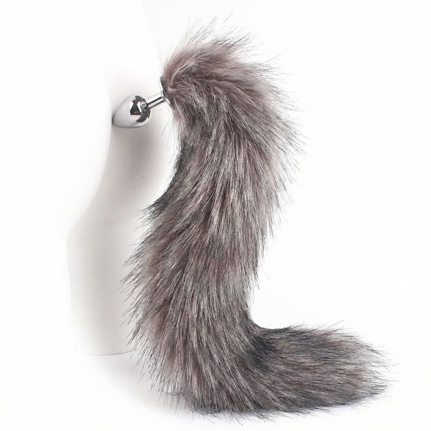 Dark Gray Fox Tail Butt Plug • 18.1 Inch Tail - image 2