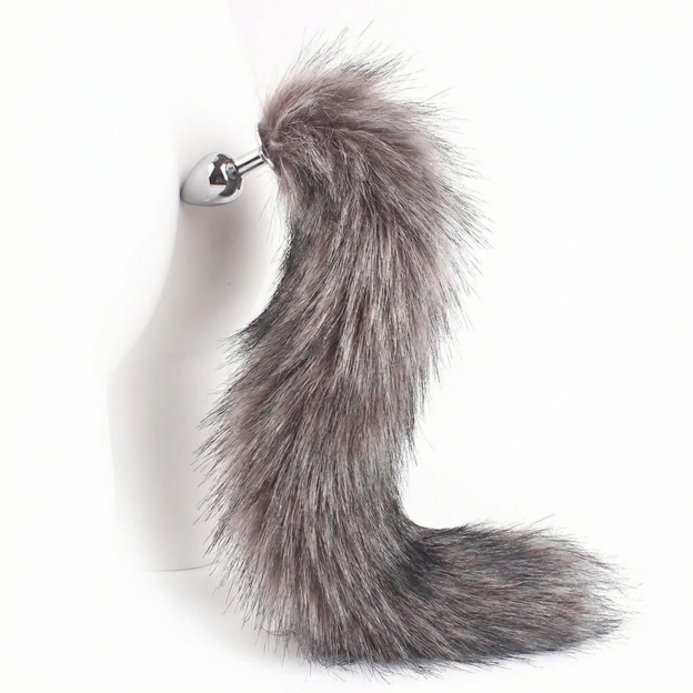 Dark Gray Fox Tail Butt Plug • 18.1 Inch Tail - image 2