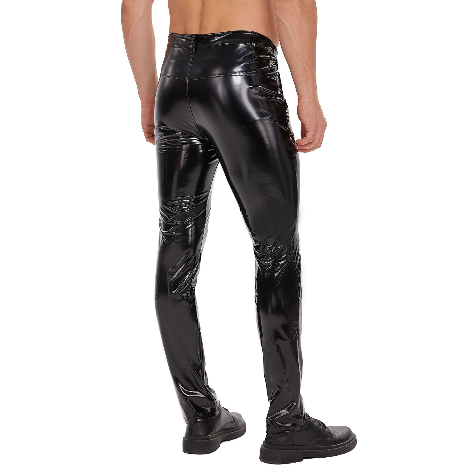 Men's Latex Wet-Look Leggings with Pockets – Faux Leather Club & Biker Trousers - image 2