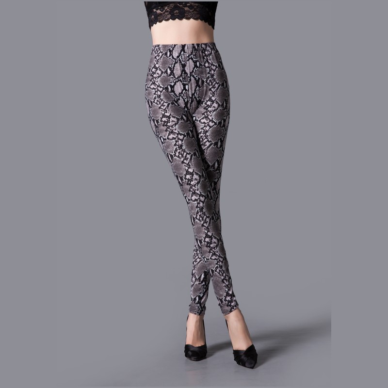 Snake Printed High-Waist Leggings - Dark Grey - One Size - image 8