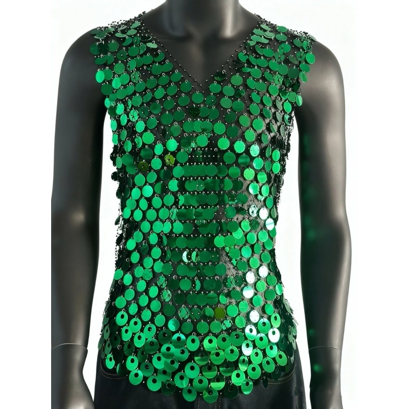 Starluxe Mesh Sparkle Top – Style F - Green - XL - image 8