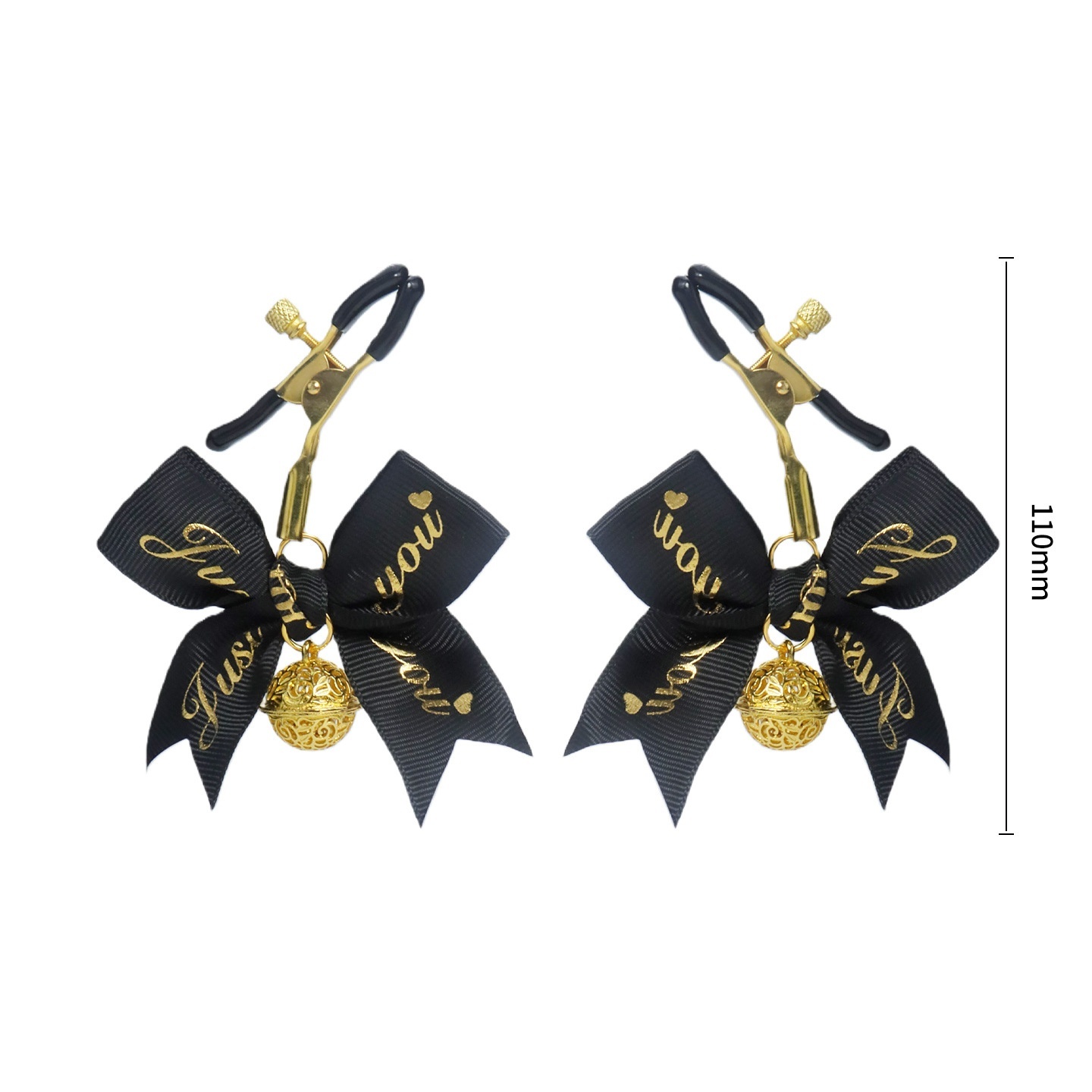 Metal Alligator Clamp Set with Bells & Bow Accents - Black - image 1
