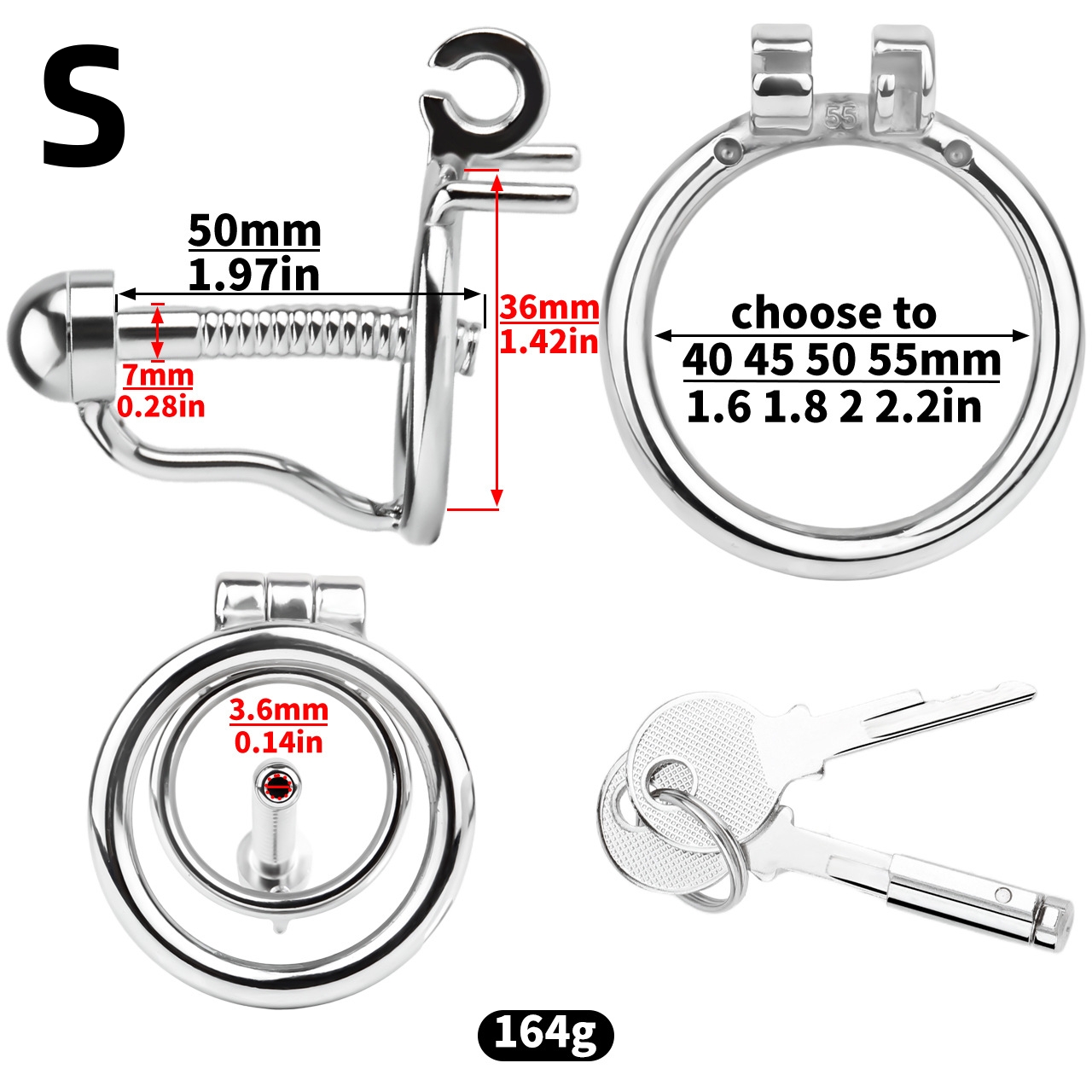 Stainless Steel Anti-escape Inverted Chastity Cage with Urethral Tube-WeLovePlugs