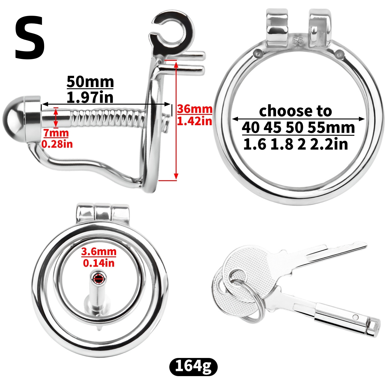 Stainless Steel Anti-escape Inverted Chastity Cage with Urethral Tube-WeLovePlugs