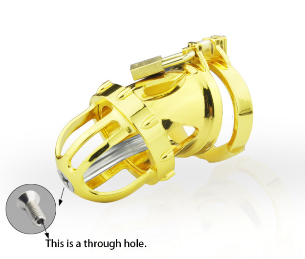 Golden Chastity Cage with Catheter Tube -WeLovePlugs
