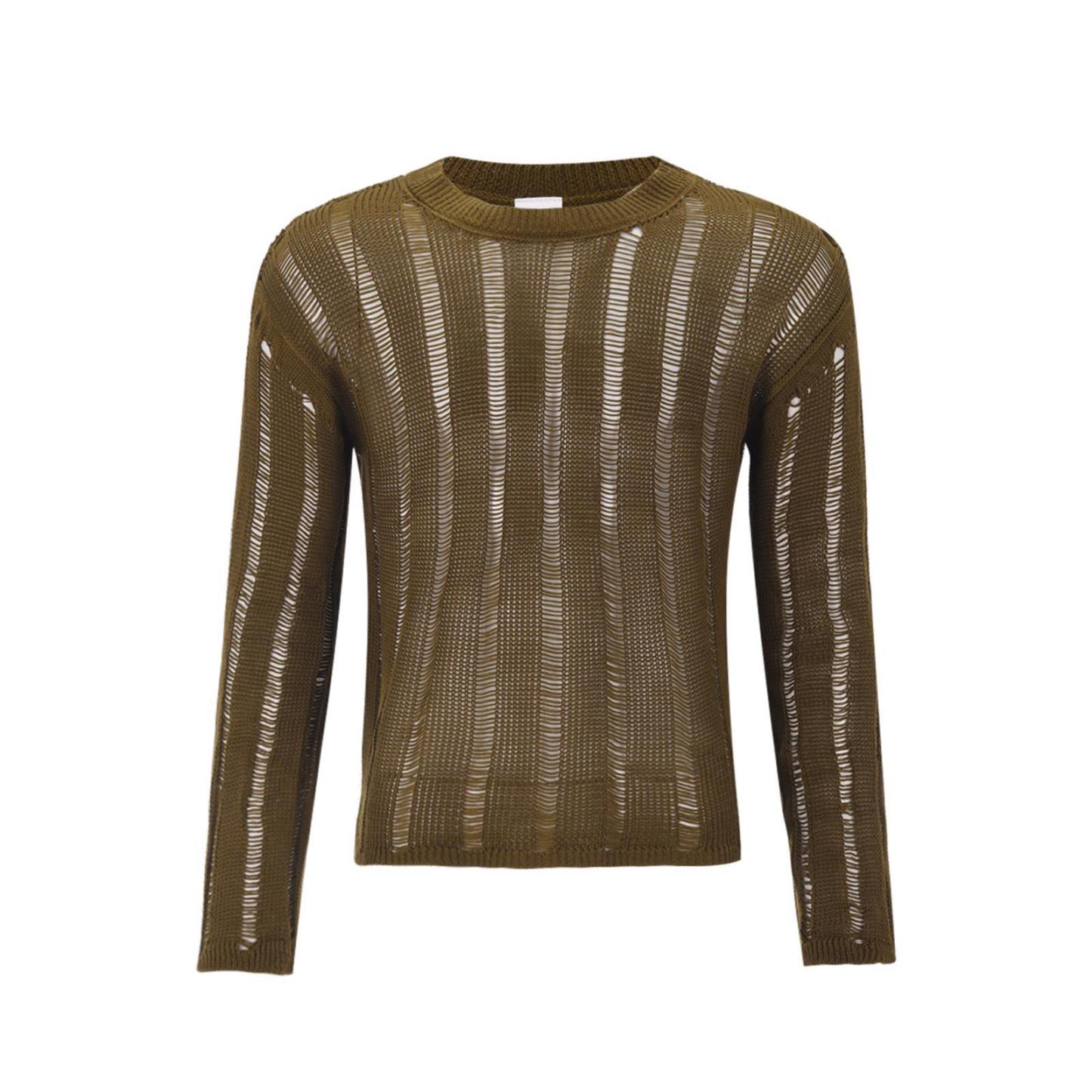 Micro Sheer Cutout Stretch Sweater - Brown - XXXL - image 8