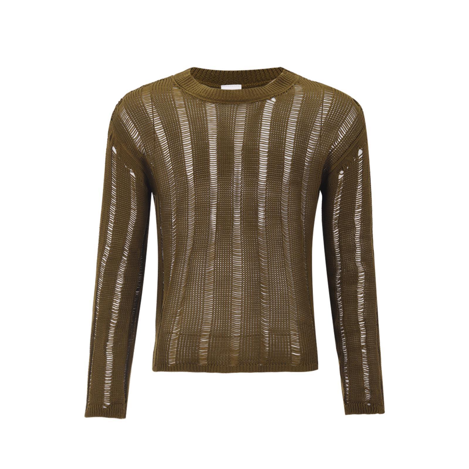 Micro Sheer Cutout Stretch Sweater - Brown - XXXL - image 8