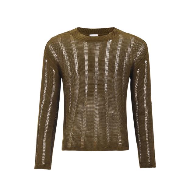 Micro Sheer Cutout Stretch Sweater - Brown - XXXL - image 8