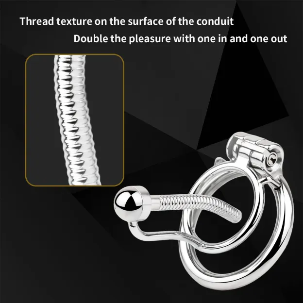Stainless Steel Anti-escape Inverted Chastity Cage with Urethral Tube-WeLovePlugs