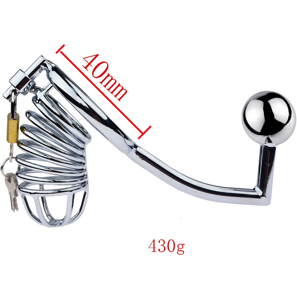 Discipline Chastity Cock Cage with Butt Plug Hook -WeLovePlugs