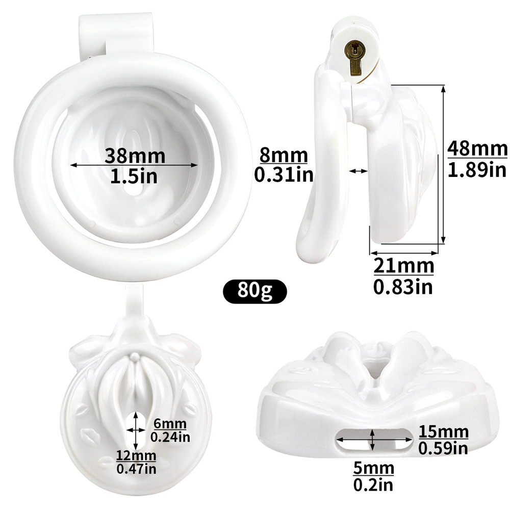 Mini Vagina-Shaped Male Chastity Cage – Humiliating Lock with 4 Rings & Padlock