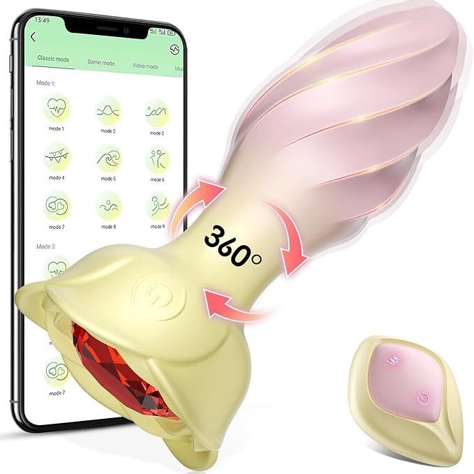 App Remote Control Ruby Jeweled Vibrating Rotating Butt Plug -WeLovePlugs