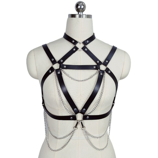 Leather Cutout Bondage Dress Lingerie with Harness Chain