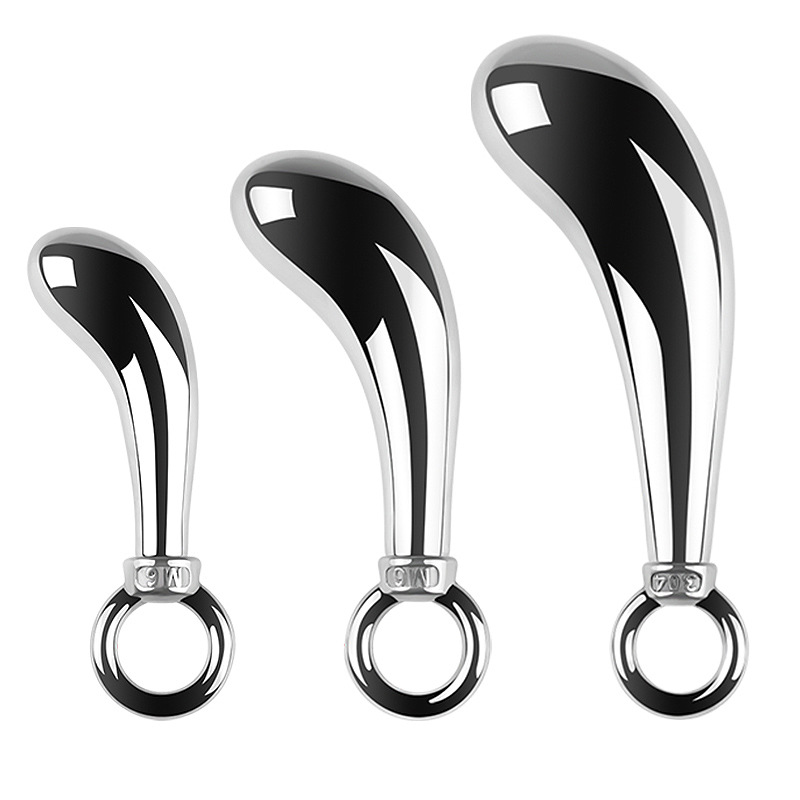 3 Sizes Metal Anal Plug Set With Jeweled & Pull-ring Base-WeLovePlugs