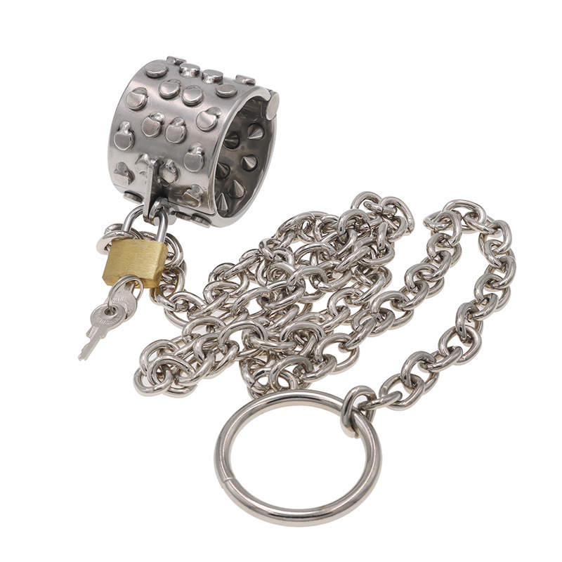 Stainless Steel Ring Testicle Ring with Spikes and Chain - image 4