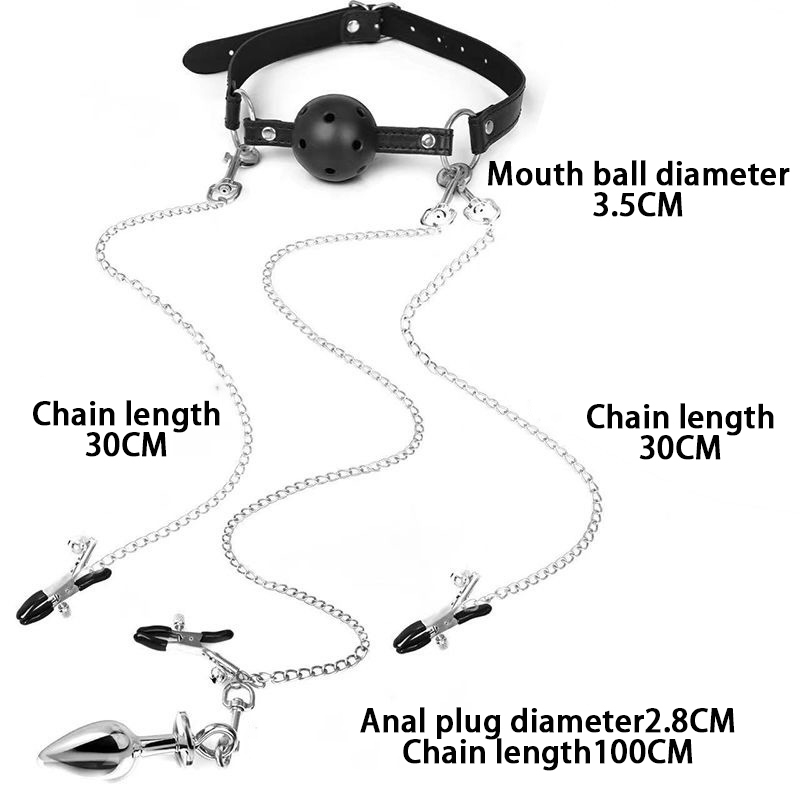 5-Piece BDSM Bondage Set – Ball Mouth Gag, Nipple Clamps & Anal Plug for Couples-WeLovePlugs