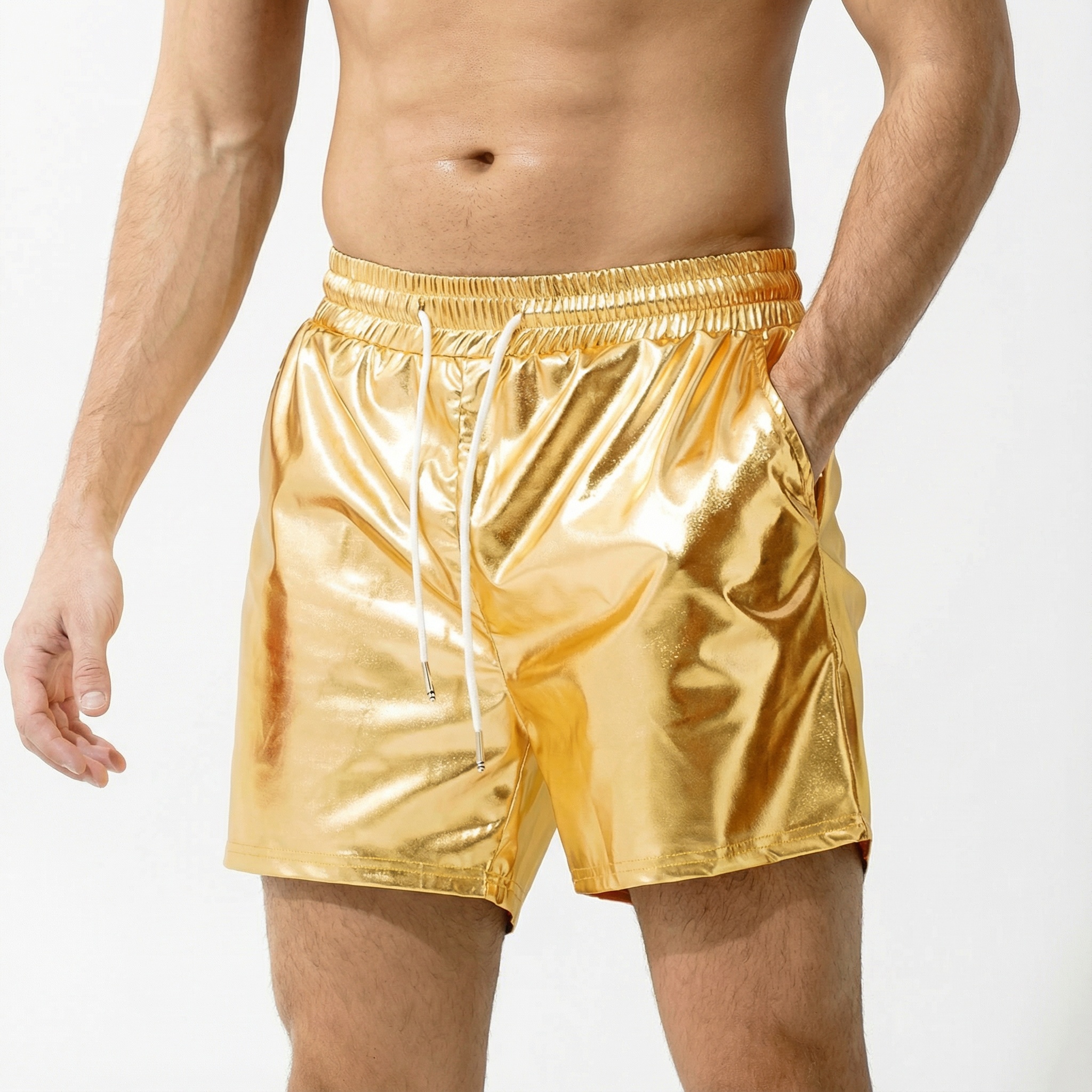 Mens Sexy Shorts Metallic Shiny Short Pants - Golden - XXL - image 3