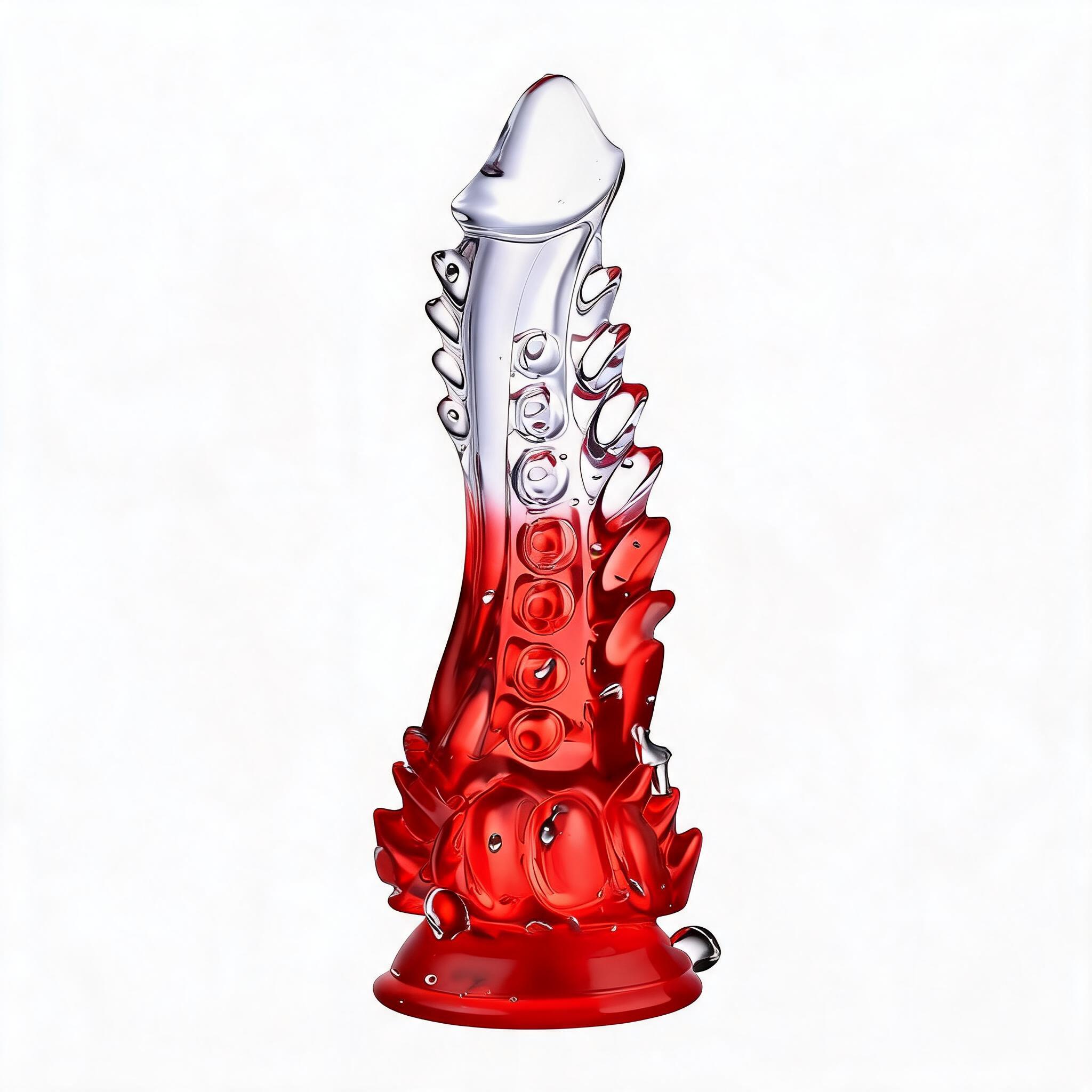 Crystal Clear Curved TPE Dildo for Women – 8.86 Inches - Red - image 19