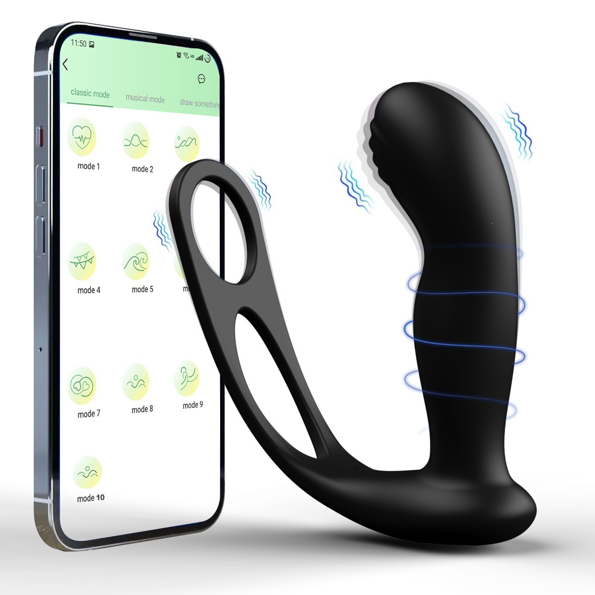 App-Controlled Anal Vibrator with Dual Penis Ring - Black - image 4