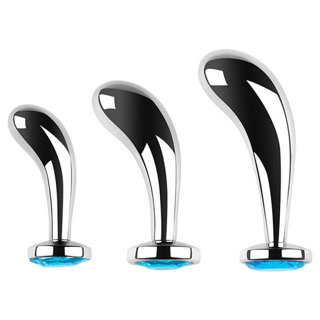 3 Sizes Metal Anal Plug Set With Jeweled & Pull-ring Base-WeLovePlugs