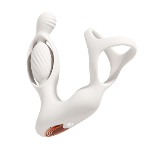 Vibrating Prostate Massager (with Tri-C Ring Attachment) - White - image 2