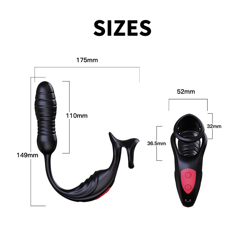 Thrusting Telescopic Vibrating Penis Ring - Red - image 4