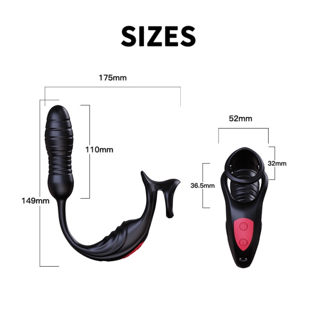 Thrusting Telescopic Vibrating Penis Ring - Red - image 4