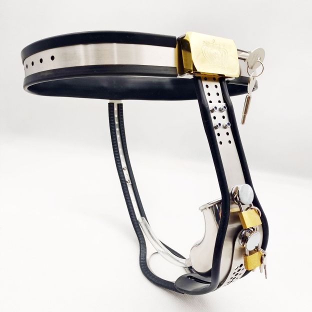 Sissy Lock Steel Chastity Belt with Urethral Sounder-WeLovePlugs