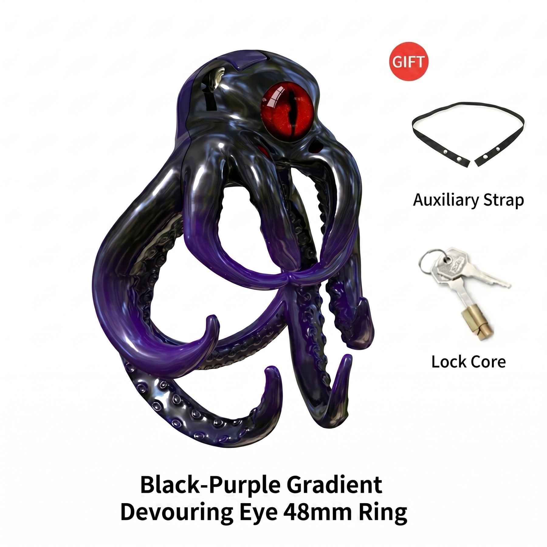 Octopus Kraken Chastity Cage - Black Purple Gradient - 48mm - image 22