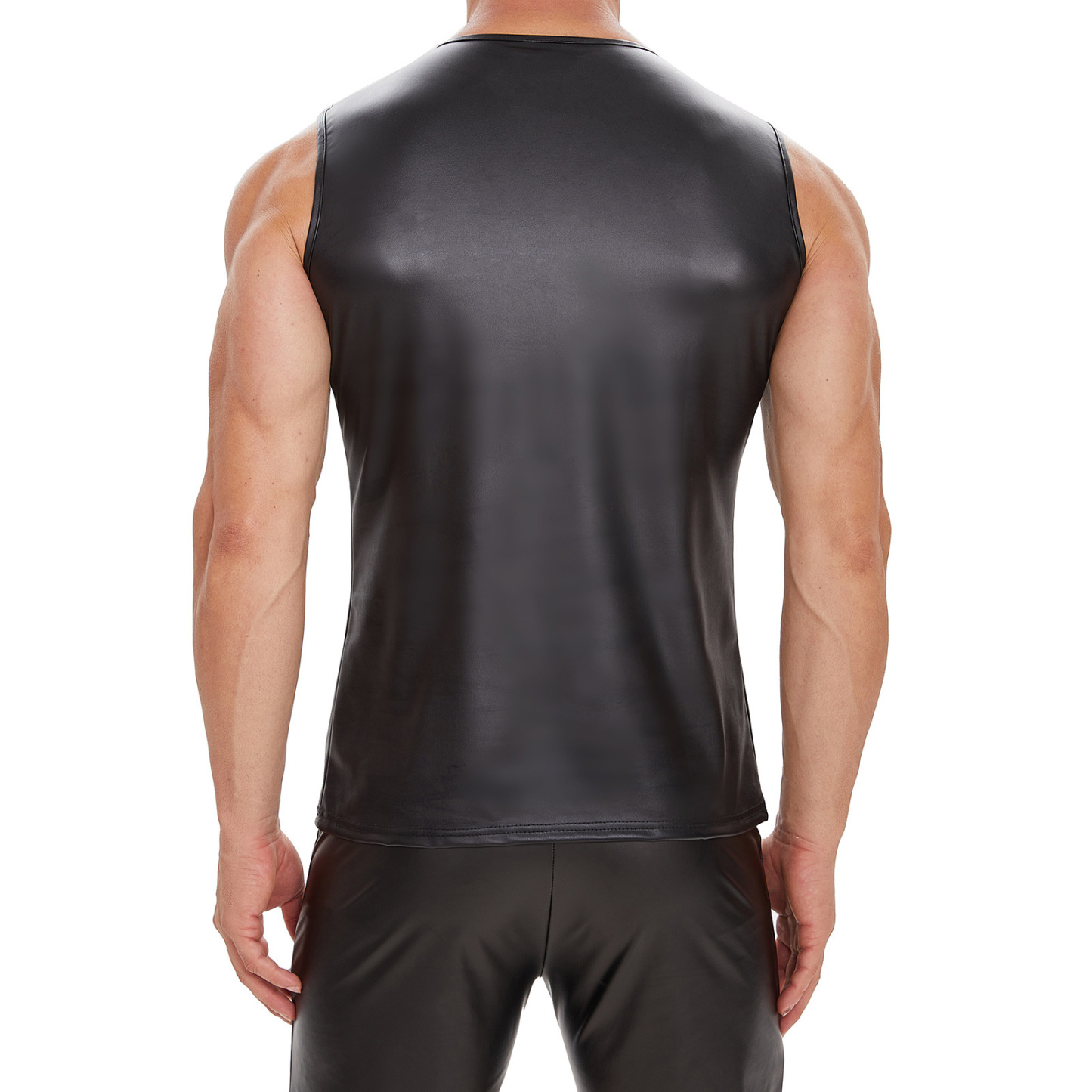 Men Sexy Leather Tank Top - image 4