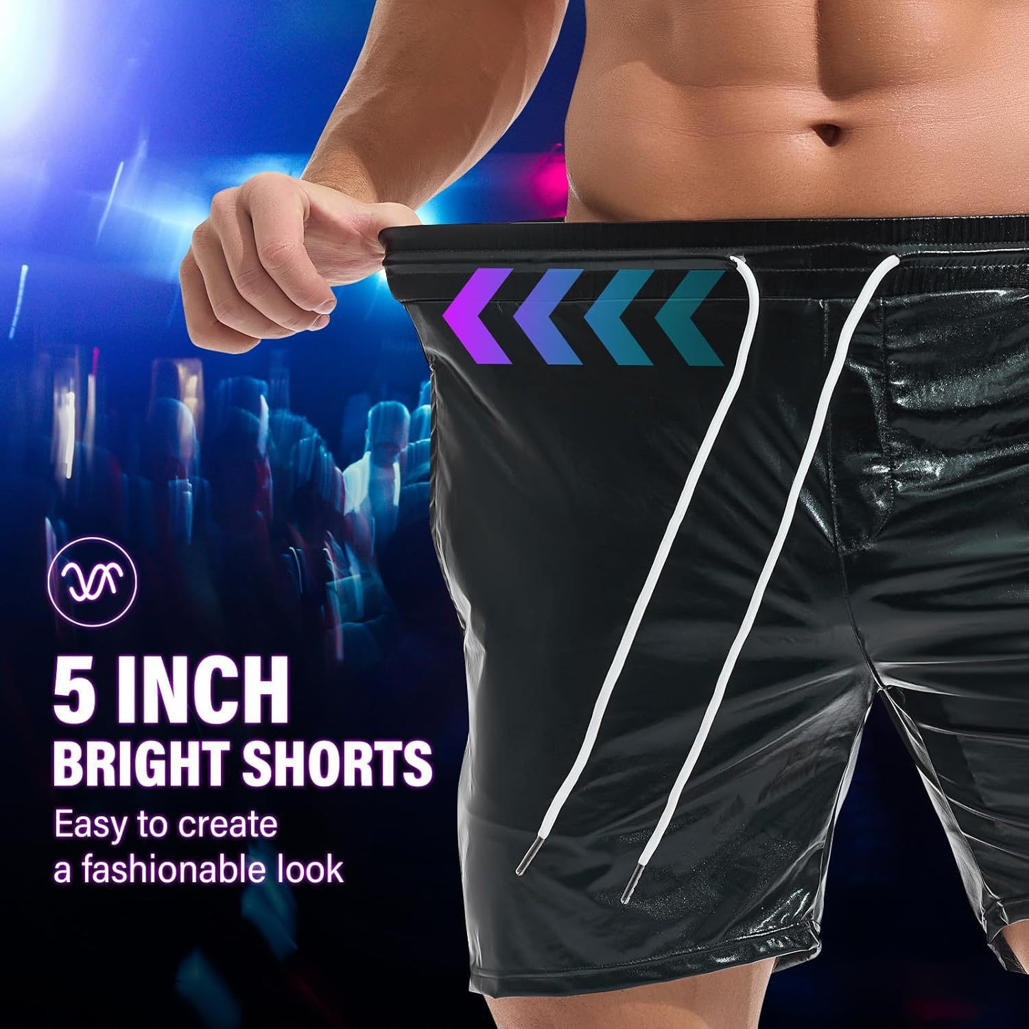 Men's Metallic 5" Holographic Rave Shorts with Drawstring - image 9