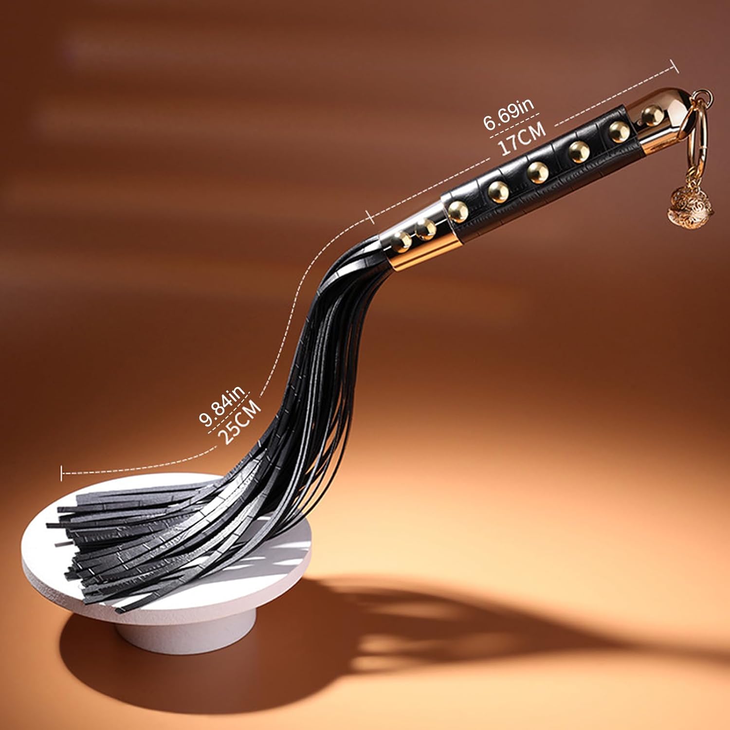 Noir Bell Leather & Metal Fringe Whip - image 2