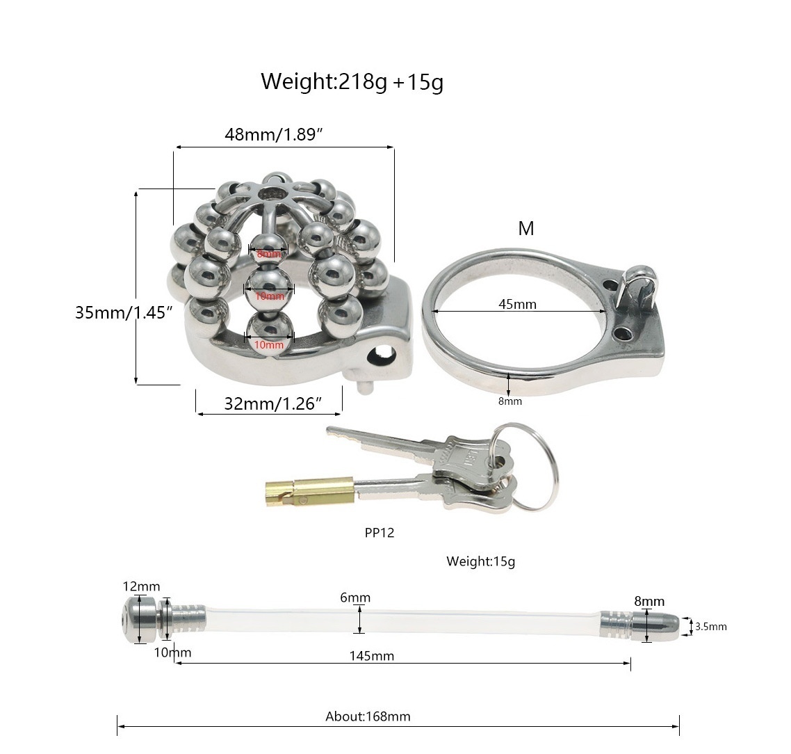 24-Bead Stainless Steel Chastity Cage with Urethral Tube-WeLovePlugs