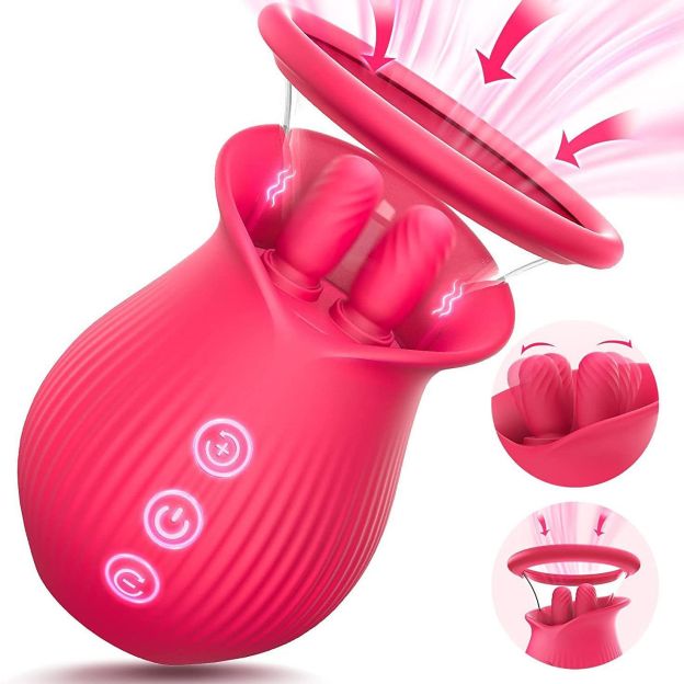 3 in 1 Rose Clit Licking Sucking Toy With 2 Suction Cups-WeLovePlugs