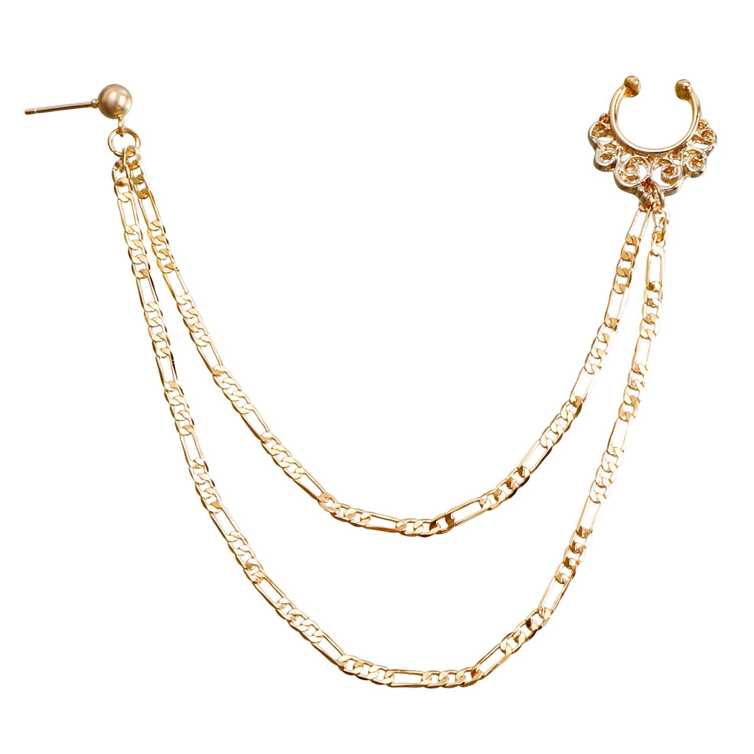 Boho Nose Chain Jewelry – Fake Septum Ring with Ear Hoop & Crystal Nose Ring-WeLovePlugs