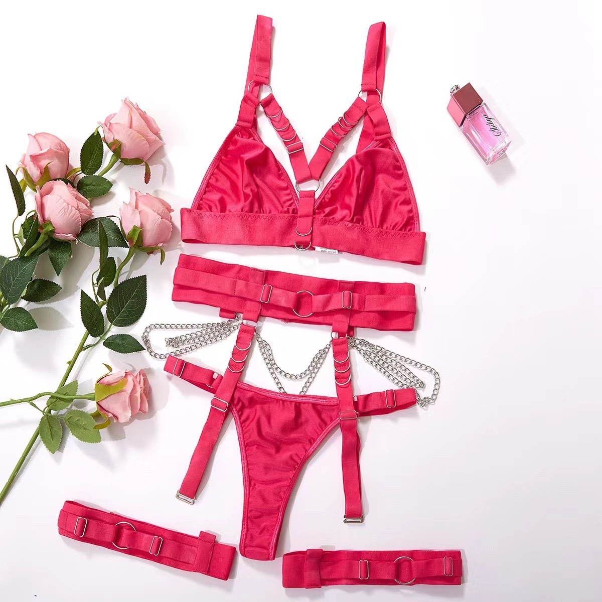 Women Sexy Locomotive Metal Chain Underwear Set