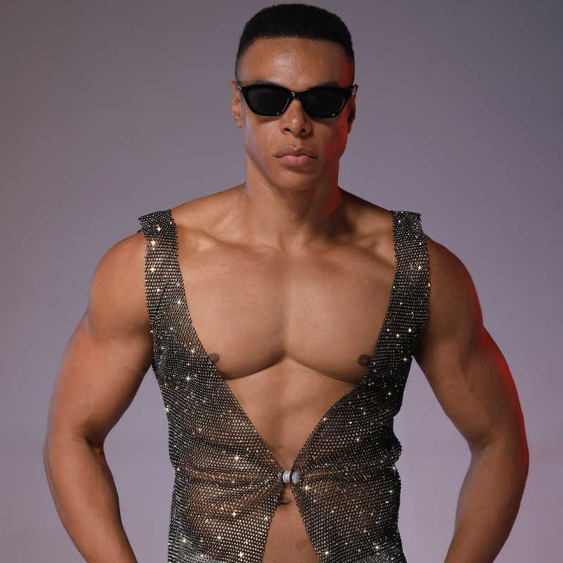 Starluxe Mesh Sparkle Top – Style C - Black - XL - image 1