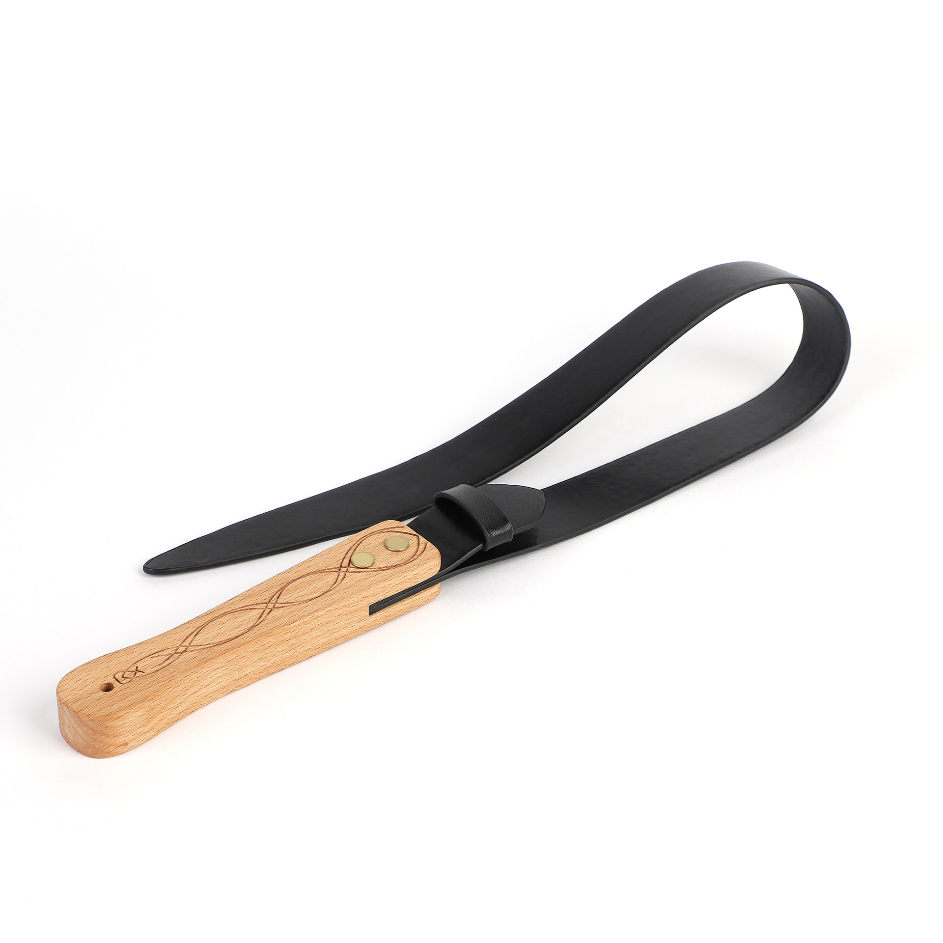 BDSM Leather Strap/Paddle Wood Handle Belt Paddle -Storage Bag Included-16.1x1.4inch,Black