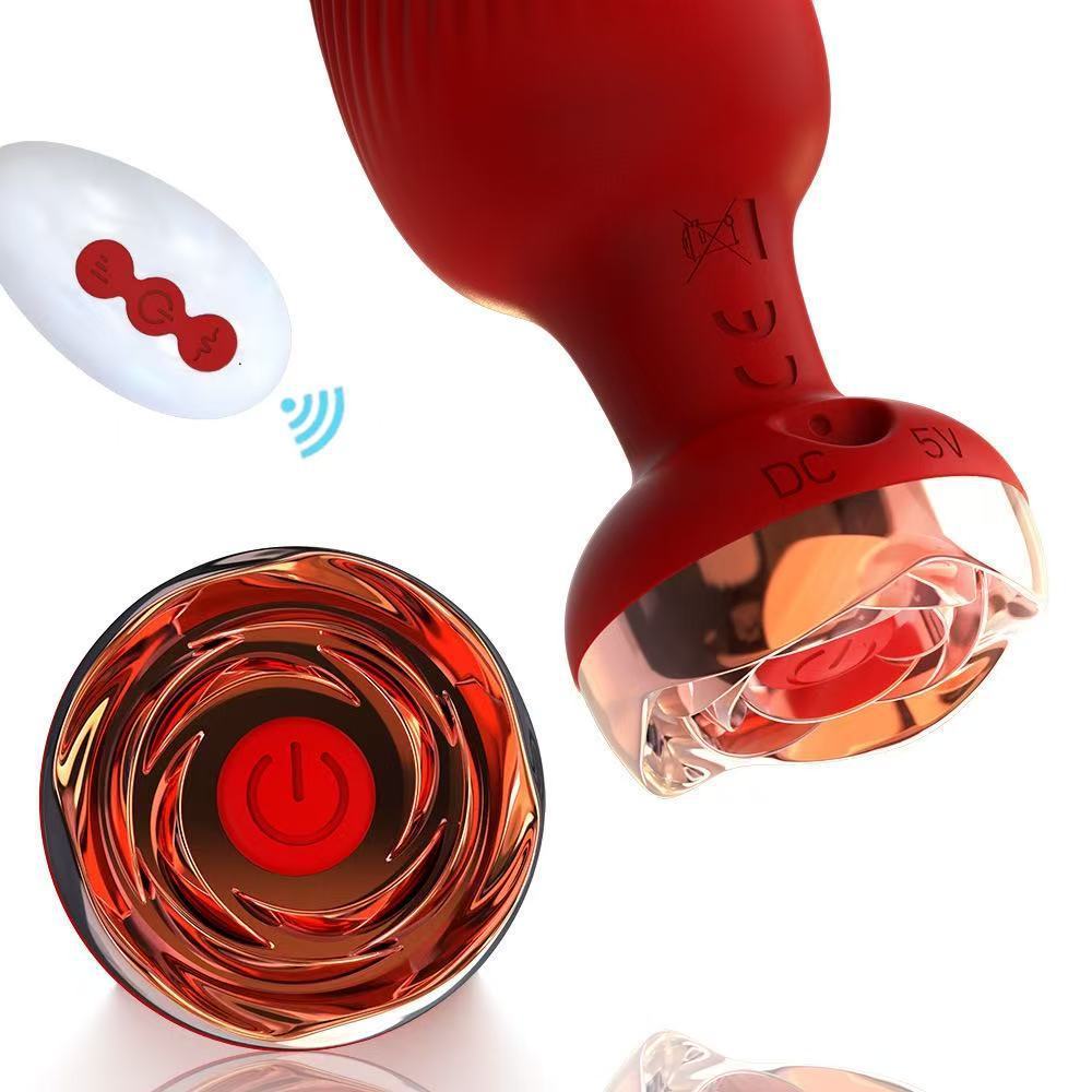 Rose Style Sex Toy Anal Plug Vibrator With Remote Wireless Control