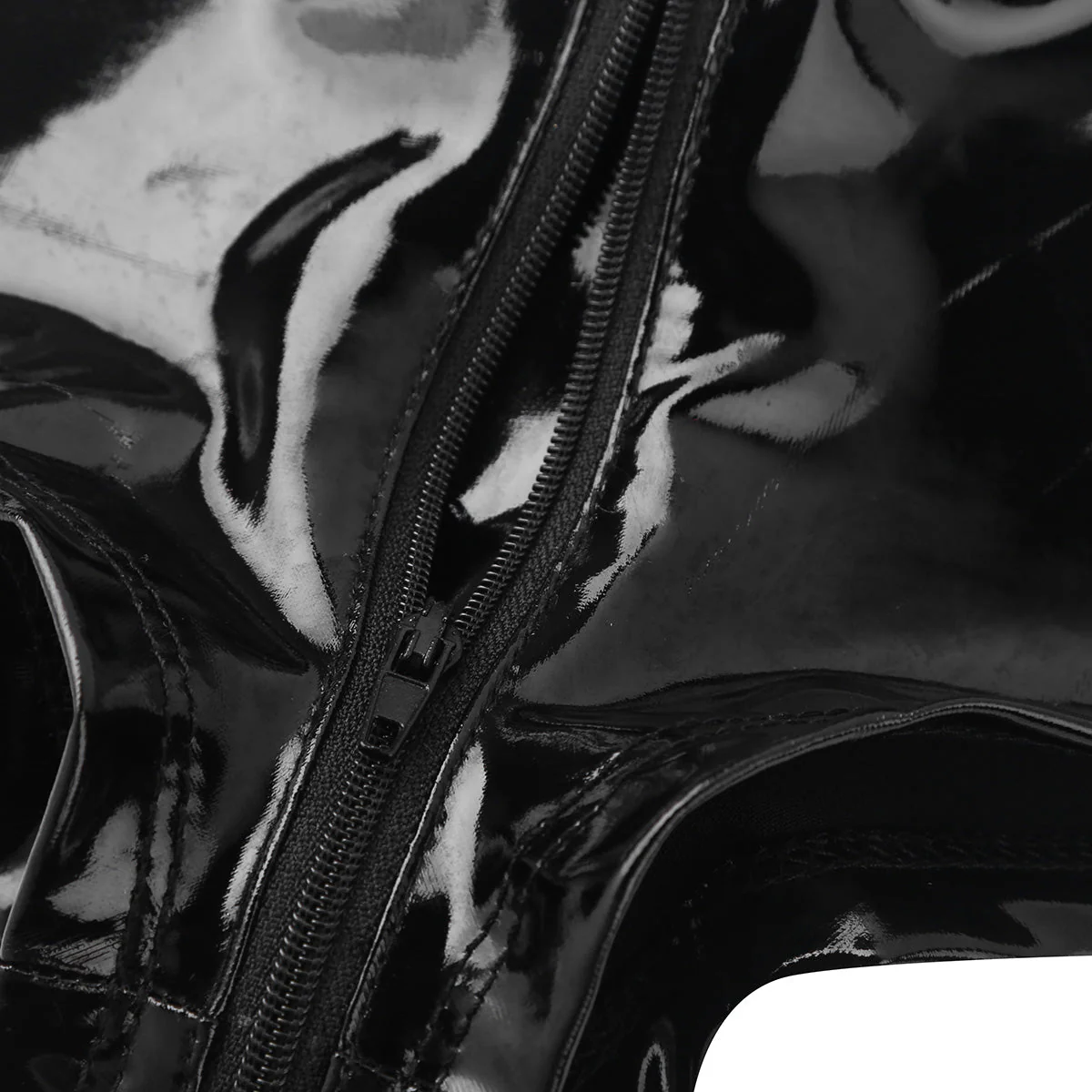 Women's One-Piece Wet Look Faux Leather Lingerie / Mesh Splice Zipper Crotch Bodysuit - image 6