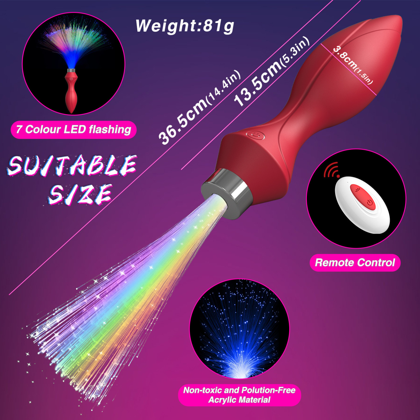 7 Types Of Led Light  Remote Control Rechargeable Butt Plug-WeLovePlugs