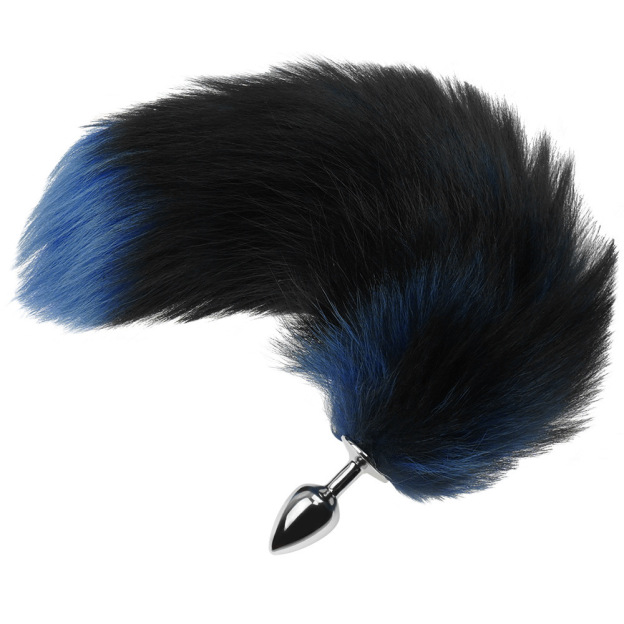 15.75'' Ultra-Plush Fox Tail Butt Plug - Navy Blue - image 3